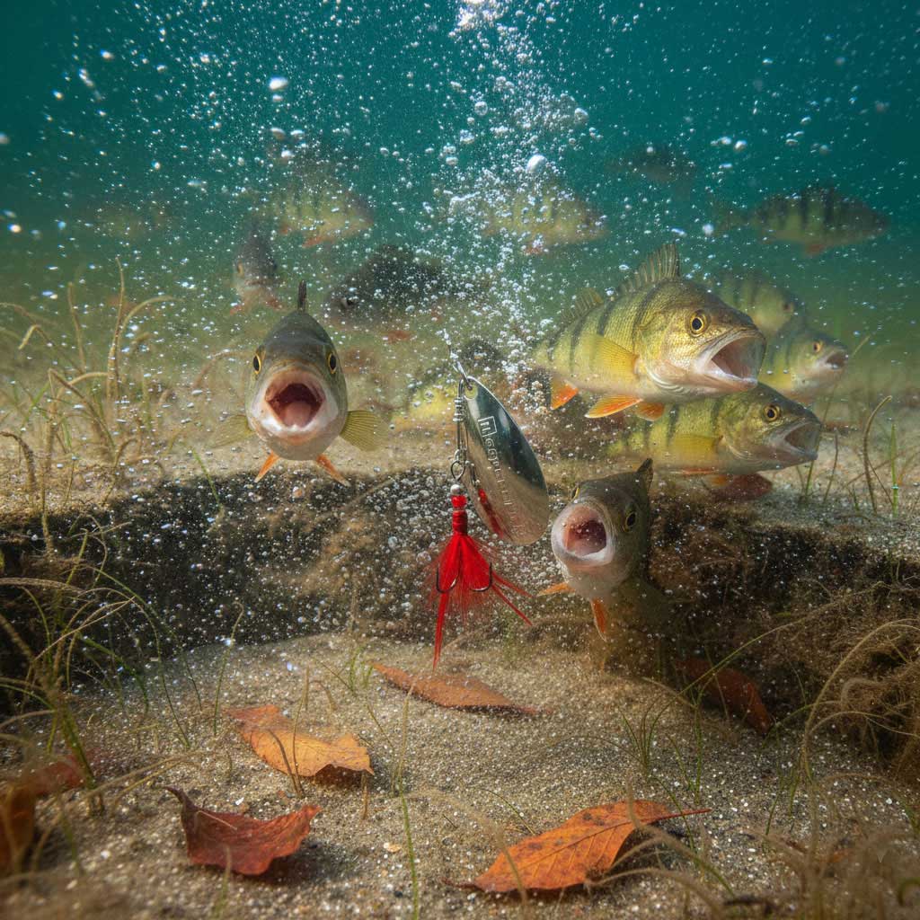 Стайный окунь у бровок