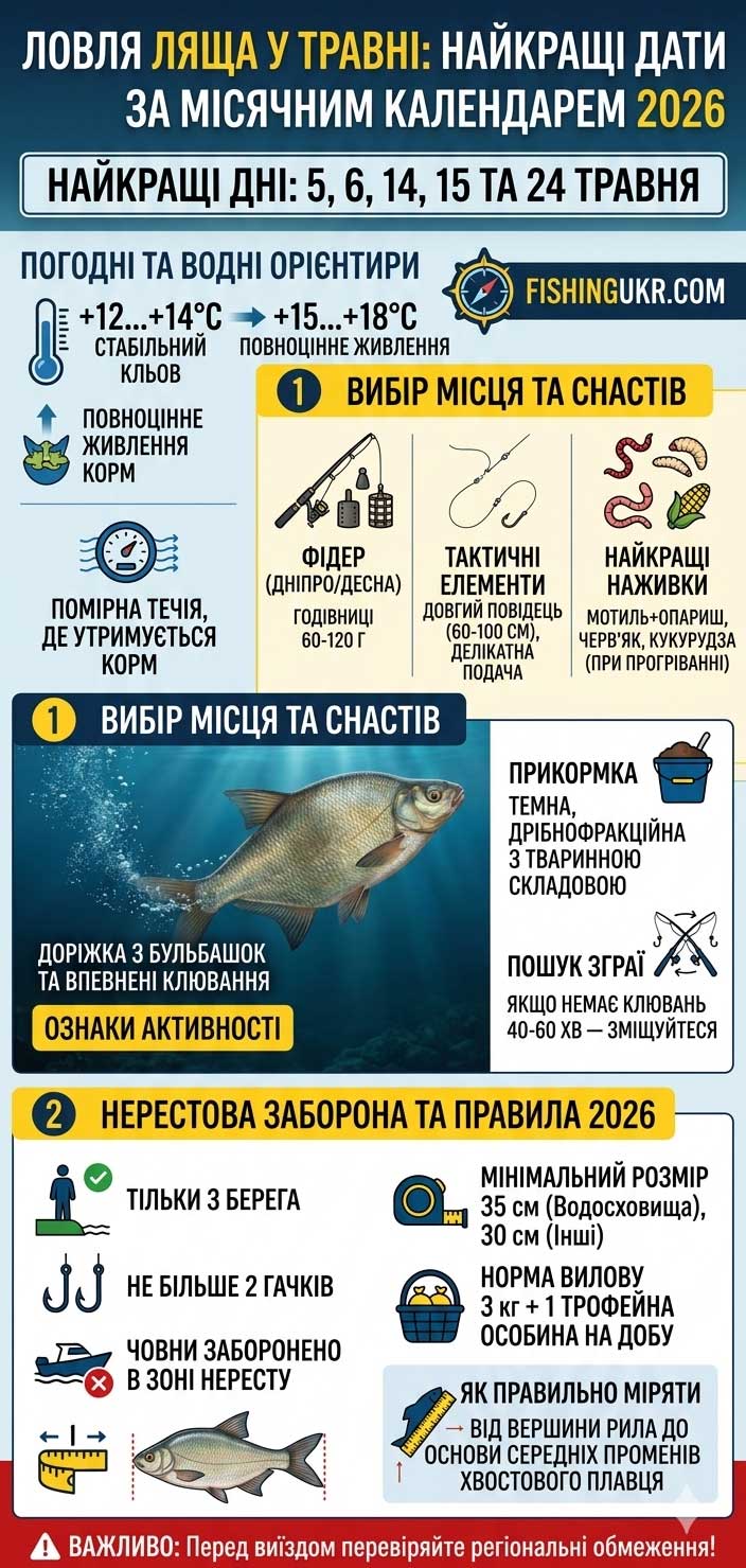 Календар клювання ляща у травні та поради щодо вибору снастей і підгодовування