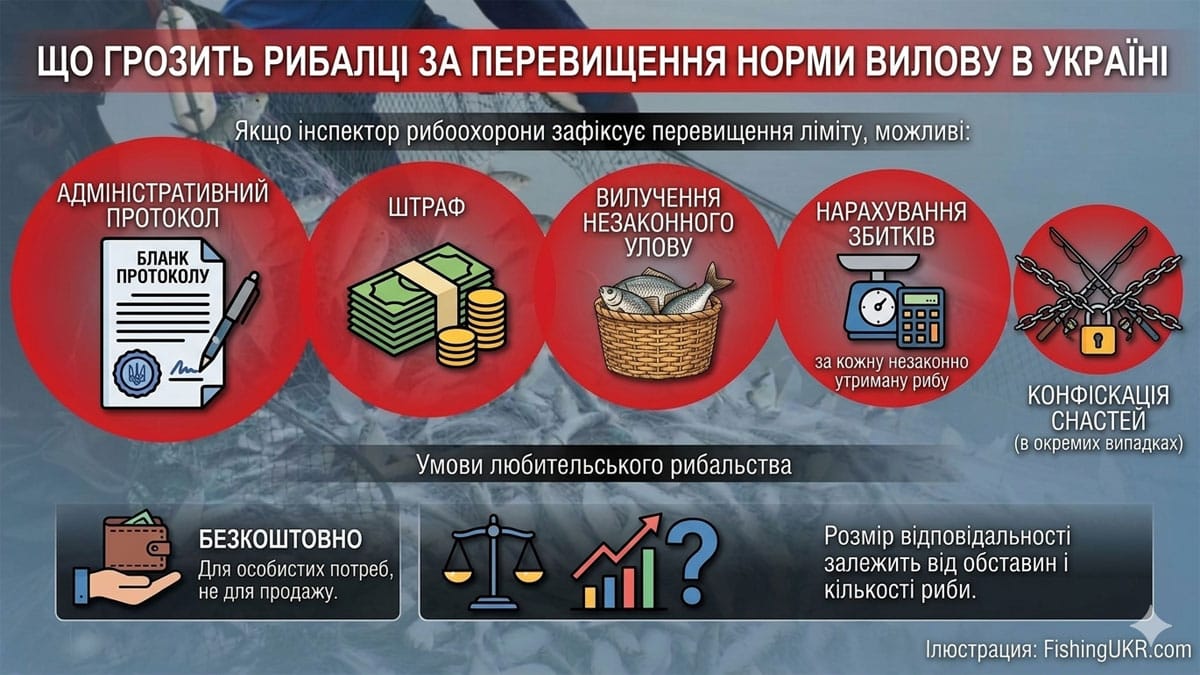 Що загрожує рибалці за перевищення норми вилову в Україні