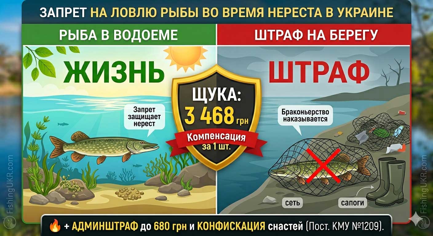 Таблица штрафов за незаконный вылов щуки в Украине 2026: компенсация убытков по Постановлению КМУ №1209