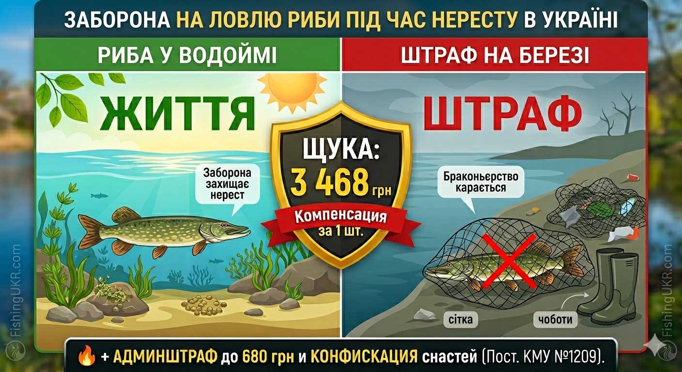 Таблиця штрафів за незаконний вилов щуки в Україні 2026: компенсація збитків за Постановою КМУ №1209