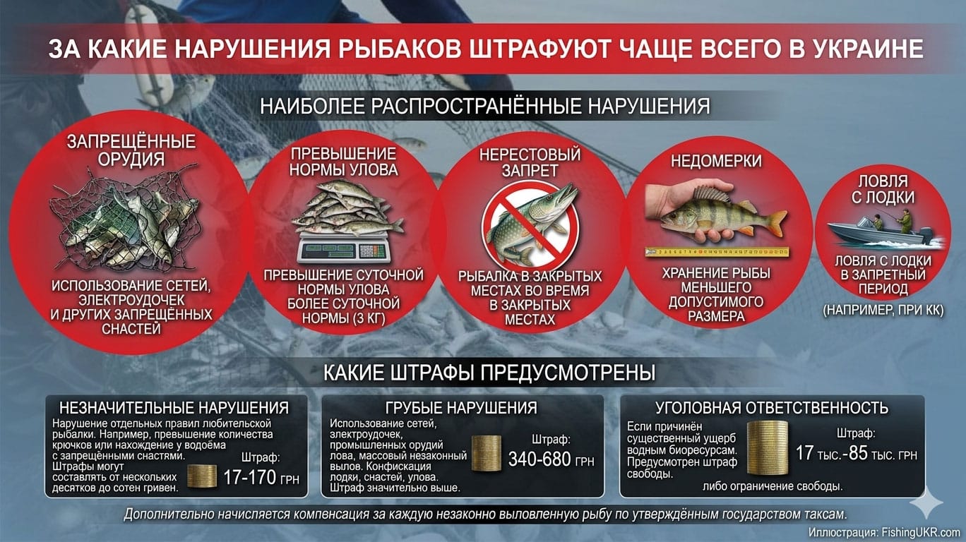 За какие нарушения рыбаков штрафуют в Украине 2026