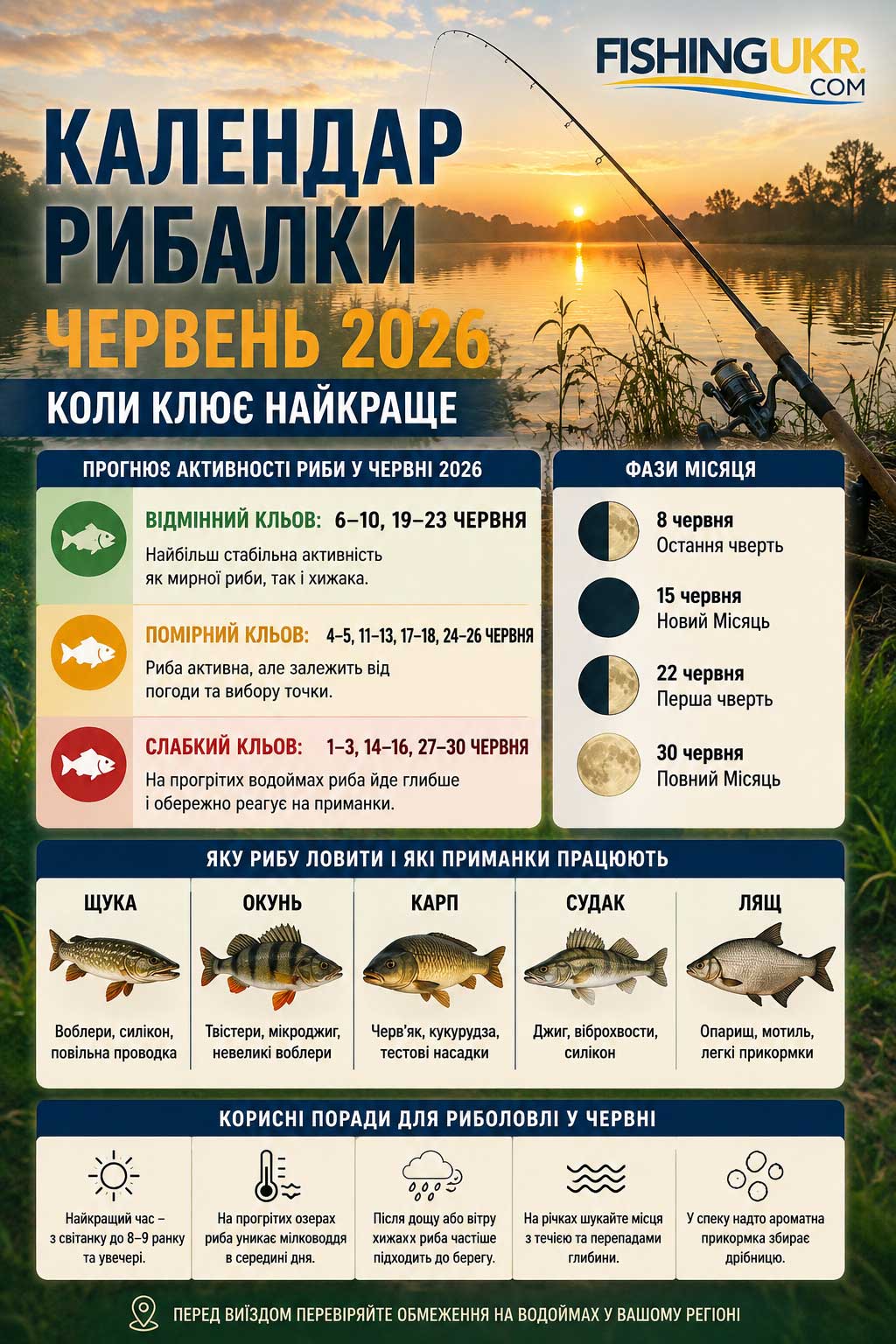 Календарь рыбака на июнь 2026
