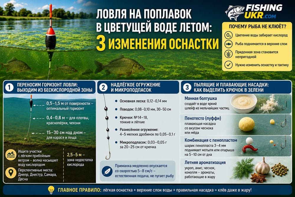 Вода зацвела и клев угас? 3 хитрости настройки поплавка для ловли карася и леща