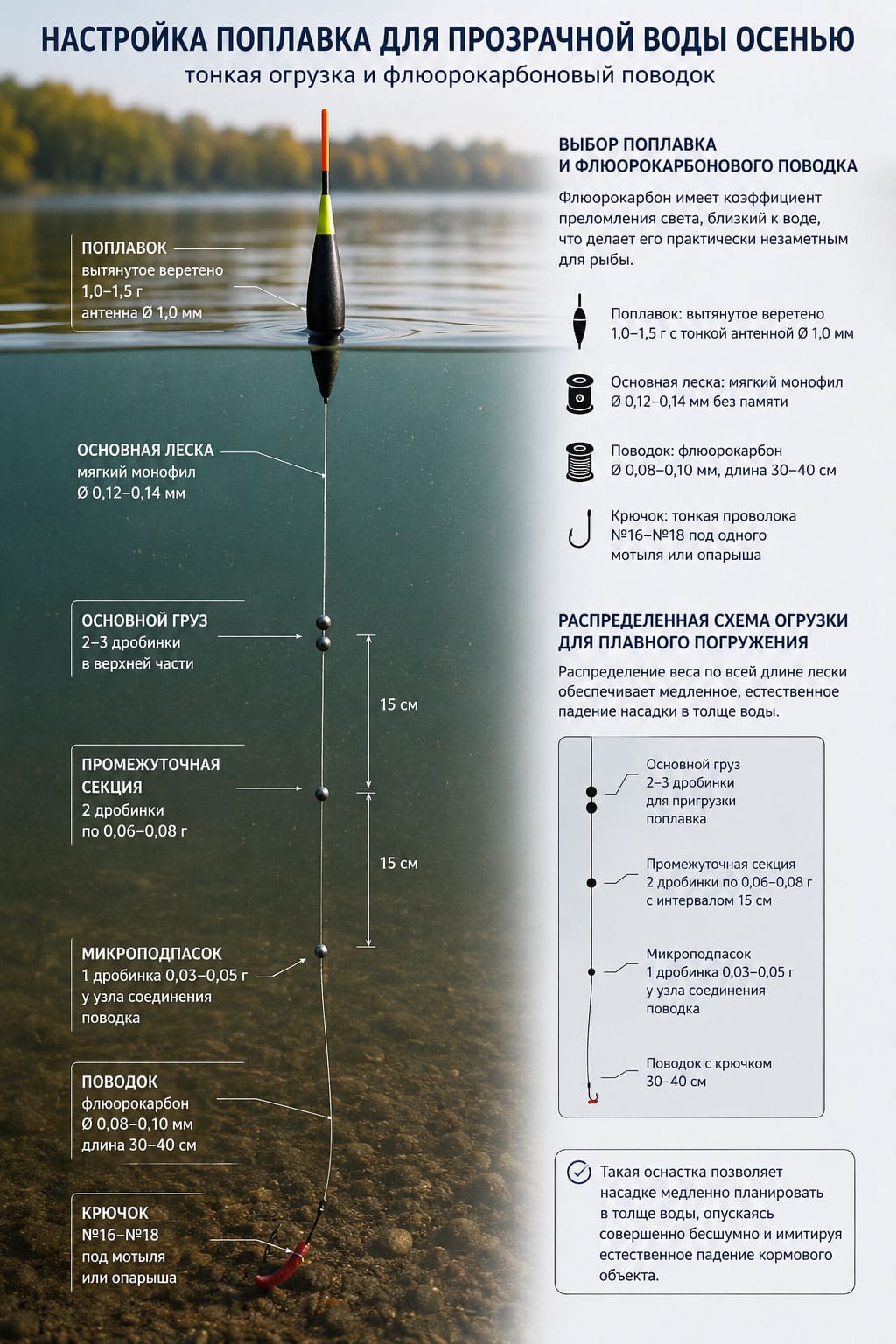 Настройка поплавка для прозрачной воды осенью