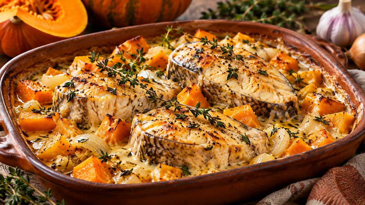 Запекаю осеннюю щуку с тыквой и сливками: мясо тает во рту, а кости совсем не чувствуются